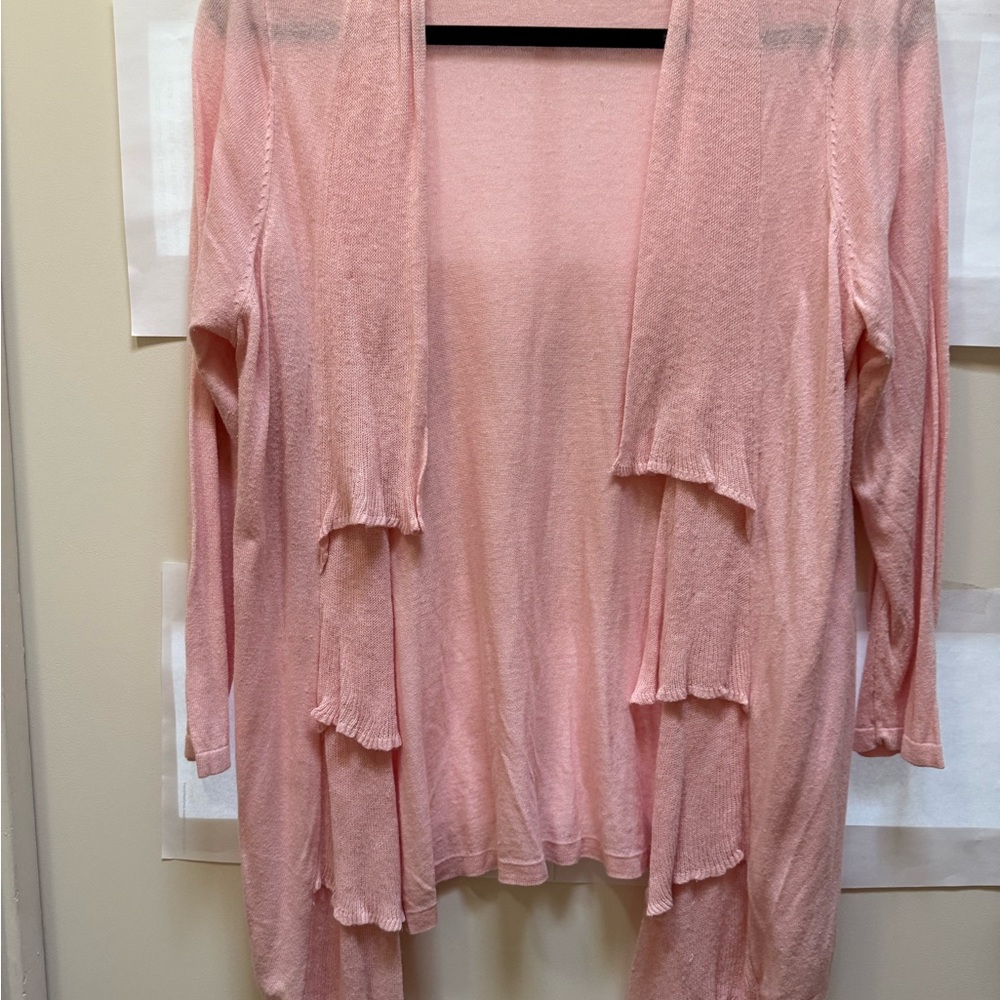 Chico's Soft Pink Women's Cardigan With Ruffles down front